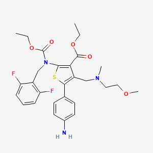 molecular formula C28H33F2N3O5S B8541459 Ethyl 5-(4-Aminophenyl)-2-[(2,6-difluorobenzyl)(ethoxycarbonyl)amino]-4-[[(2-methoxyethyl)(methyl)amino]methyl]thiophene-3-carboxylate 
