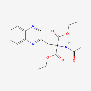 molecular formula C18H21N3O5 B8541740 Propanedioic acid, (acetylamino)(2-quinoxalinylmethyl)-, diethyl ester CAS No. 833472-97-2