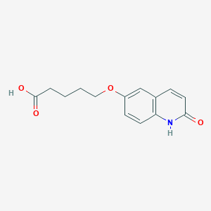 molecular formula C14H15NO4 B8542480 5-[(2-Oxo-1,2-dihydroquinolin-6-yl)oxy]pentanoic acid CAS No. 62969-53-3