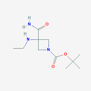 molecular formula C11H21N3O3 B8543300 Tert-butyl 3-(aminocarbonyl)-3-(ethylamino)azetidine-1-carboxylate 