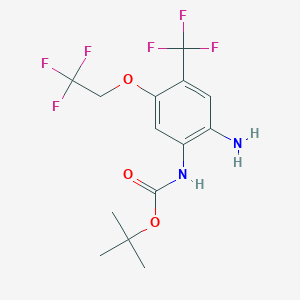 molecular formula C14H16F6N2O3 B8543946 Carbamic acid,[2-amino-5-(2,2,2-trifluoroethoxy)-4-(trifluoromethyl)phenyl]-,1,1-dimethylethyl ester 