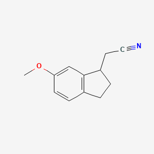 molecular formula C12H13NO B8543991 2-(6-Methoxyindan-1-yl)acetonitrile 