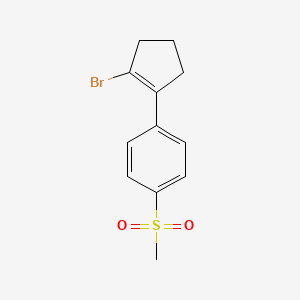 molecular formula C12H13BrO2S B8544213 Benzene, 1-(2-bromo-1-cyclopenten-1-yl)-4-(methylsulfonyl)- CAS No. 158959-73-0