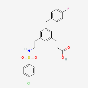 molecular formula C24H23ClFNO4S B8544236 3-[2-[(4-Chlorophenyl)sulphonylamino]ethyl]-5-[(4-fluorophenyl)methyl]benzenepropanoic acid 