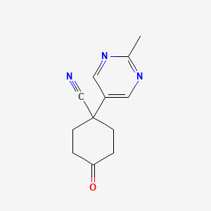 molecular formula C12H13N3O B8544388 1-(2-Methylpyrimidin-5-yl)-4-oxocyclohexanecarbonitrile 