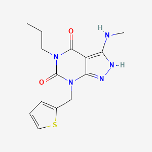 molecular formula C14H17N5O2S B8545197 1h-Pyrazolo[3,4-d]pyrimidine-4,6(5h,7h)-dione,3-(methylamino)-5-propyl-7-(2-thienylmethyl)- 