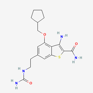 molecular formula C18H24N4O3S B8545564 Benzo[b]thiophene-2-carboxamide,3-amino-6-[2-[(aminocarbonyl)amino]ethyl]-4-(cyclopentylmethoxy)- 