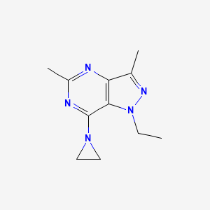 molecular formula C11H15N5 B8545753 7-(Aziridin-1-yl)-1-ethyl-3,5-dimethyl-1H-pyrazolo[4,3-d]pyrimidine CAS No. 89239-61-2