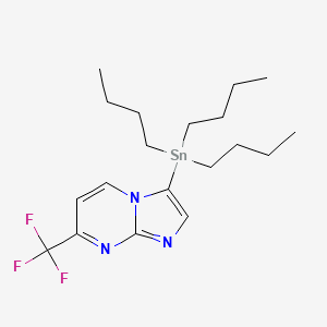 molecular formula C19H30F3N3Sn B8545797 Imidazo[1,2-a]pyrimidine, 3-(tributylstannyl)-7-(trifluoromethyl)- CAS No. 375857-95-7