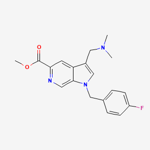 molecular formula C19H20FN3O2 B8545900 1h-Pyrrolo[2,3-c]pyridine-5-carboxylic acid,3-[(dimethylamino)methyl]-1-[(4-fluorophenyl)methyl]-,methyl ester 