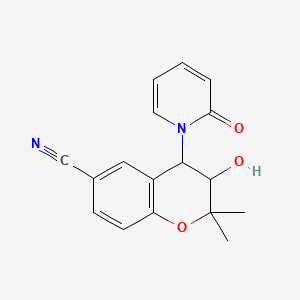 molecular formula C17H16N2O3 B8548917 3-Hydroxy-2,2-dimethyl-4-(2-oxopyridin-1(2H)-yl)-3,4-dihydro-2H-1-benzopyran-6-carbonitrile 
