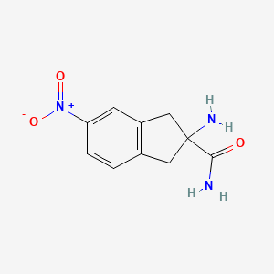 molecular formula C10H11N3O3 B8549402 (+/-)-2-Amino-5-nitroindane-2-carboxamide 