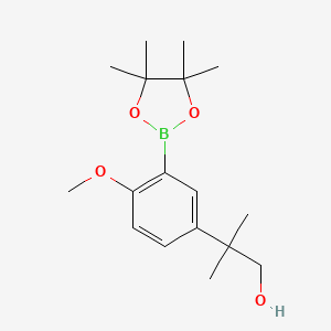 molecular formula C17H27BO4 B8550366 2-[4-Methoxy-3-(4,4,5,5-tetramethyl-1,3,2-dioxaborolan-2-yl)phenyl]-2-methylpropan-1-ol 