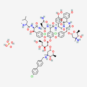 molecular formula C86H100Cl3N10O30P B8552961 Vancomycin, 22-O-(3-amino-2,3,6-trideoxy-3-C-methyl-alpha-L-arabino-hexopyranosyl)-N3''-[(4'-chloro[1,1'-biphenyl]-4-yl)methyl]-, (4''R)-, phosphate (1:2) 