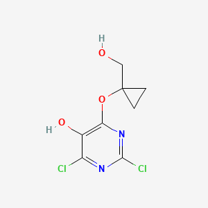 molecular formula C8H8Cl2N2O3 B8553260 2,4-Dichloro-6-(1-hydroxymethyl-cyclopropoxy)-pyrimidin-5-ol 