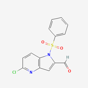molecular formula C14H9ClN2O3S B8553279 5-chloro-1-(phenylsulfonyl)-1H-pyrrolo[3,2-b]pyridine-2-carbaldehyde 