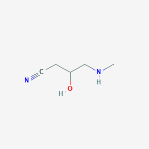 molecular formula C5H10N2O B8554238 3-Hydroxy-4-(methylamino)butanenitrile 
