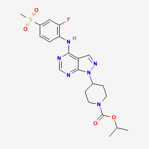 molecular formula C21H25FN6O4S B8554354 4-[4-(2-Fluoro-4-methanesulfonyl-phenylamino)-pyrazolo[3,4-d]pyrimidin-1-yl]-piperidine-1-carboxylic acid isopropyl ester 