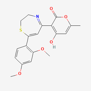 molecular formula C19H19NO5S B8554506 3-[7-(2,4-Dimethoxy-phenyl)-2,3-dihydro-[1,4]thiazepin-5-yl]-4-hydroxy-6-methyl-pyran-2-one 