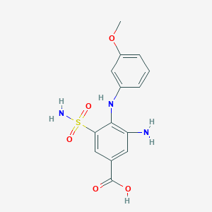 molecular formula C14H15N3O5S B8554615 Benzoic acid,3-amino-5-(aminosulfonyl)-4-[(3-methoxyphenyl)amino]- 