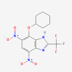 molecular formula C14H13F3N4O5 B8554897 7-(Cyclohexyloxy)-4,6-dinitro-2-(trifluoromethyl)-1H-benzimidazole CAS No. 60167-65-9