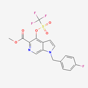 molecular formula C17H12F4N2O5S B8554924 1h-Pyrrolo[2,3-c]pyridine-5-carboxylic acid,1-[(4-fluorophenyl)methyl]-4-[[(trifluoromethyl)sulfonyl]oxy]-,methyl ester 