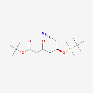 molecular formula C17H31NO4Si B8555042 Hexanoic acid, 6-cyano-5-[[(1,1-dimethylethyl)dimethylsilyl]oxy]-3-oxo-, 1,1-dimethylethyl ester, (R)-(9CI) 
