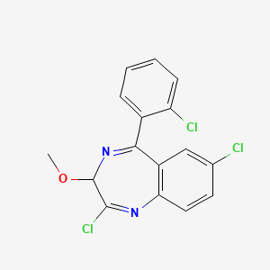 molecular formula C16H11Cl3N2O B8555816 2,7-Dichloro-5-(2-chlorophenyl)-3-methoxy-3H-1,4-benzodiazepine CAS No. 56338-10-4