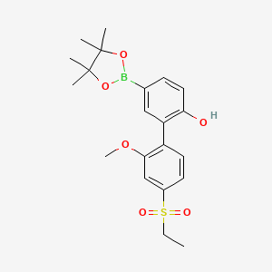 molecular formula C21H27BO6S B8557174 4'-(Ethylsulfonyl)-2'-methoxy-5-(4,4,5,5-tetramethyl-1,3,2-dioxaborolan-2-yl)-[1,1'-biphenyl]-2-ol 