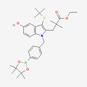1H-Indole-2-propanoic acid, 3-[(1,1-dimethylethyl)thio]-5-hydroxy-alpha,alpha-dimethyl-1-[[4-(4,4,5,5-tetramethyl-1,3,2-dioxaborolan-2-yl)phenyl]methyl]-, ethyl ester