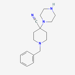molecular formula C17H24N4 B8559091 1-Benzyl-4-piperazin-1-yl-piperidine-4-carbonitrile 