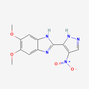 molecular formula C12H11N5O4 B8559276 5,6-Dimethoxy-2-(4-nitro-1,2-dihydro-3H-pyrazol-3-ylidene)-2H-benzimidazole CAS No. 825619-31-6