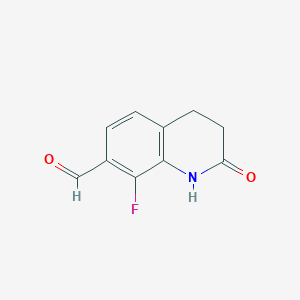 molecular formula C10H8FNO2 B8559278 8-fluoro-2-oxo-3,4-dihydro-1H-quinoline-7-carbaldehyde 