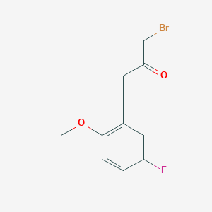 molecular formula C13H16BrFO2 B8560227 1-Bromo-4-(5-fluoro-2-methoxyphenyl)-4-methylpentan-2-one CAS No. 566920-39-6