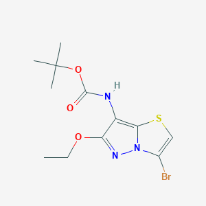 molecular formula C12H16BrN3O3S B8561314 (3-Bromo-6-ethoxy-pyrazolo[5,1-b][1,3]thiazol-7-yl)-carbamic acid tert-butyl ester 