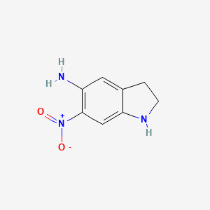 molecular formula C8H9N3O2 B8561558 1H-Indol-5-amine, 2,3-dihydro-6-nitro- 