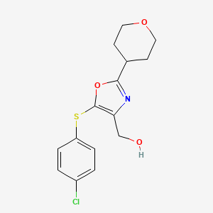 molecular formula C15H16ClNO3S B8562049 {5-[(4-chlorophenyl)sulfanyl]-2-(tetrahydro-2H-pyran-4-yl)-1,3-oxazol-4-yl}methanol 