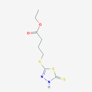 molecular formula C8H12N2O2S3 B8562332 Ethyl 4-[(5-mercapto-1,3,4-thiadiazol-2-yl)thio]butyrate 