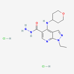 molecular formula C14H22Cl2N6O2 B8562352 1-ethyl-4-(tetrahydro-2H-pyran-4-ylamino)-1H-pyrazolo[3,4-b]pyridine-5-carbohydrazide dihydrochloride 