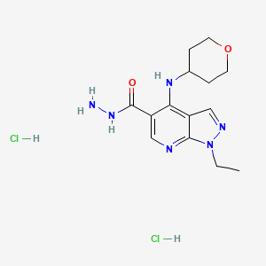 1-Ethyl-4-((tetrahydro-2H-pyran-4-yl)amino)-1H-pyrazolo[3,4-b]pyridine-5-carbohydrazide dihydrochloride