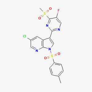 molecular formula C19H14ClFN4O4S2 B8562558 5-Chloro-3-(5-fluoro-4-methylsulfonyl-pyrimidin-2-yl)-1-(p-tolylsulfonyl)pyrrolo[2,3-b]pyridine 
