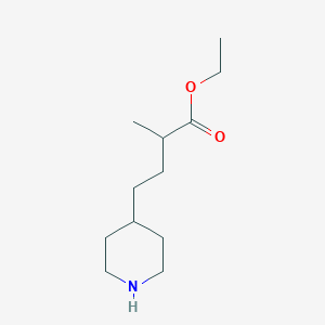 molecular formula C12H23NO2 B8563578 Ethyl 4-(piperidin-4-yl)-2-methylbutanoate 