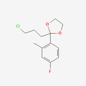 molecular formula C13H16ClFO2 B8563676 2-(3-Chloropropyl)-2-(4-fluoro-2-methylphenyl)-1,3-dioxolane CAS No. 59002-13-0