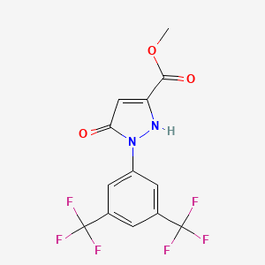 molecular formula C13H8F6N2O3 B8563768 methyl 1-[3,5-di(trifluoromethyl)phenyl]-5-hydroxy-1H-pyrazole-3-carboxylate 