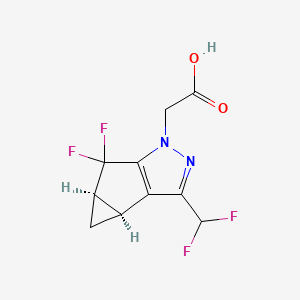 molecular formula C10H8F4N2O2 B8564048 2-((3bS,4aR)-3-(difluoromethyl)-5,5-difluoro-3b,4,4a,5-tetrahydro-1H-cyclopropa[3,4]cyclopenta[1,2-c]pyrazol-1-yl)acetic acid 