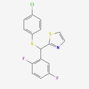 molecular formula C16H10ClF2NS2 B8566687 2-{[(4-Chlorophenyl)sulfanyl](2,5-difluorophenyl)methyl}-1,3-thiazole CAS No. 558462-91-2