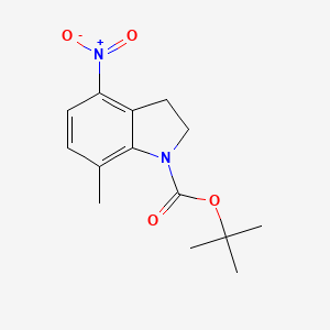 molecular formula C14H18N2O4 B8566857 1h-Indole-1-carboxylic acid,2,3-dihydro-7-methyl-4-nitro-,1,1-dimethylethyl ester 
