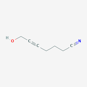 molecular formula C7H9NO B8567356 5-Heptynenitrile, 7-hydroxy- CAS No. 69285-47-8