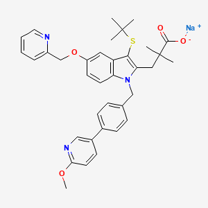 molecular formula C36H38N3NaO4S B8567433 1H-Indole-2-propanoic acid, 3-((1,1-dimethylethyl)thio)-1-((4-(6-methoxy-3-pyridinyl)phenyl)methyl)-alpha,alpha-dimethyl-5-(2-pyridinylmethoxy)-, sodium salt (1:1) 