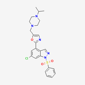 molecular formula C24H26ClN5O3S B8567563 2-[1-(Benzenesulfonyl)-6-chloroindazol-4-yl]-5-[(4-propan-2-ylpiperazin-1-yl)methyl]-1,3-oxazole 
